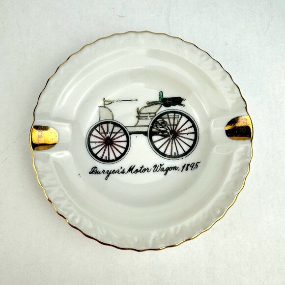 Vintage Gold Rim Ashtray Duryeas Motor Wagon 1895 Set of 2 Made in Japan - Picture 4 of 8